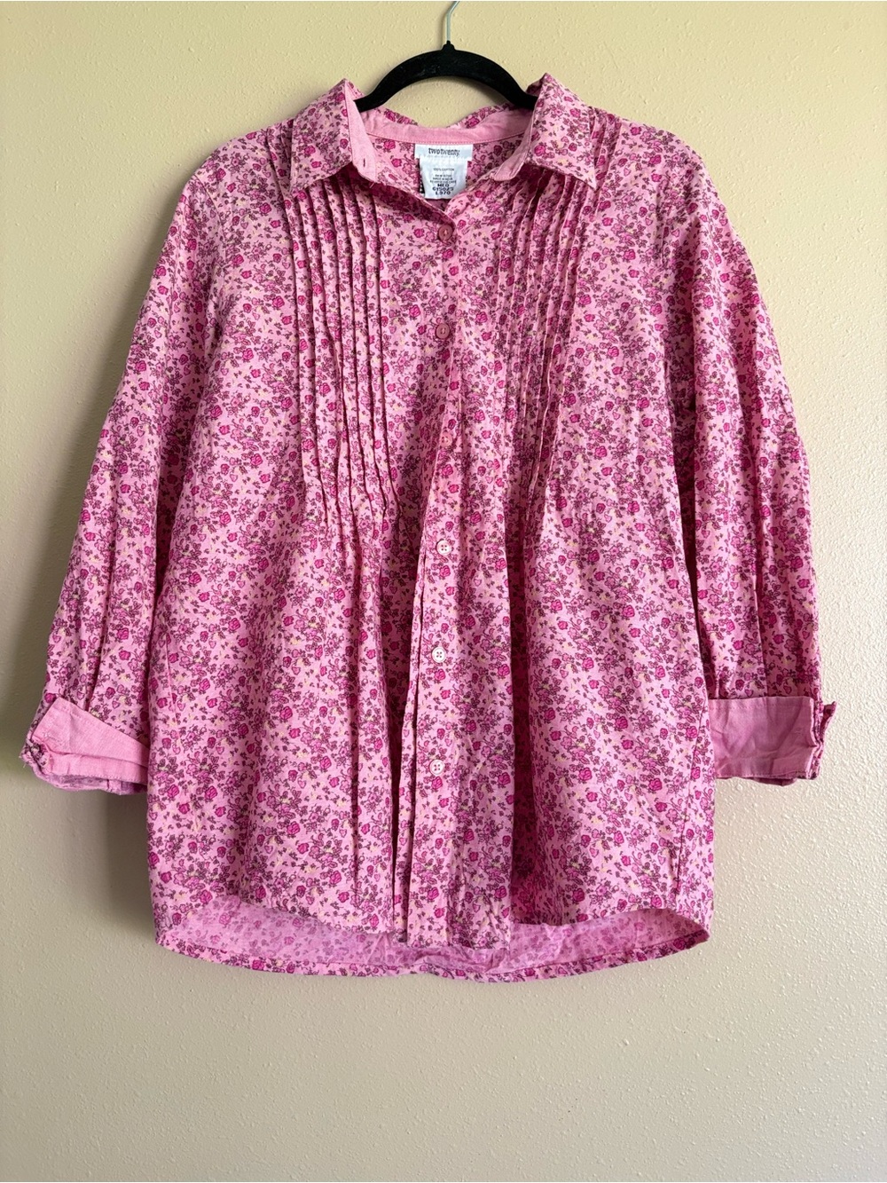 Pink Floral Pintuck Button-Front Blouse